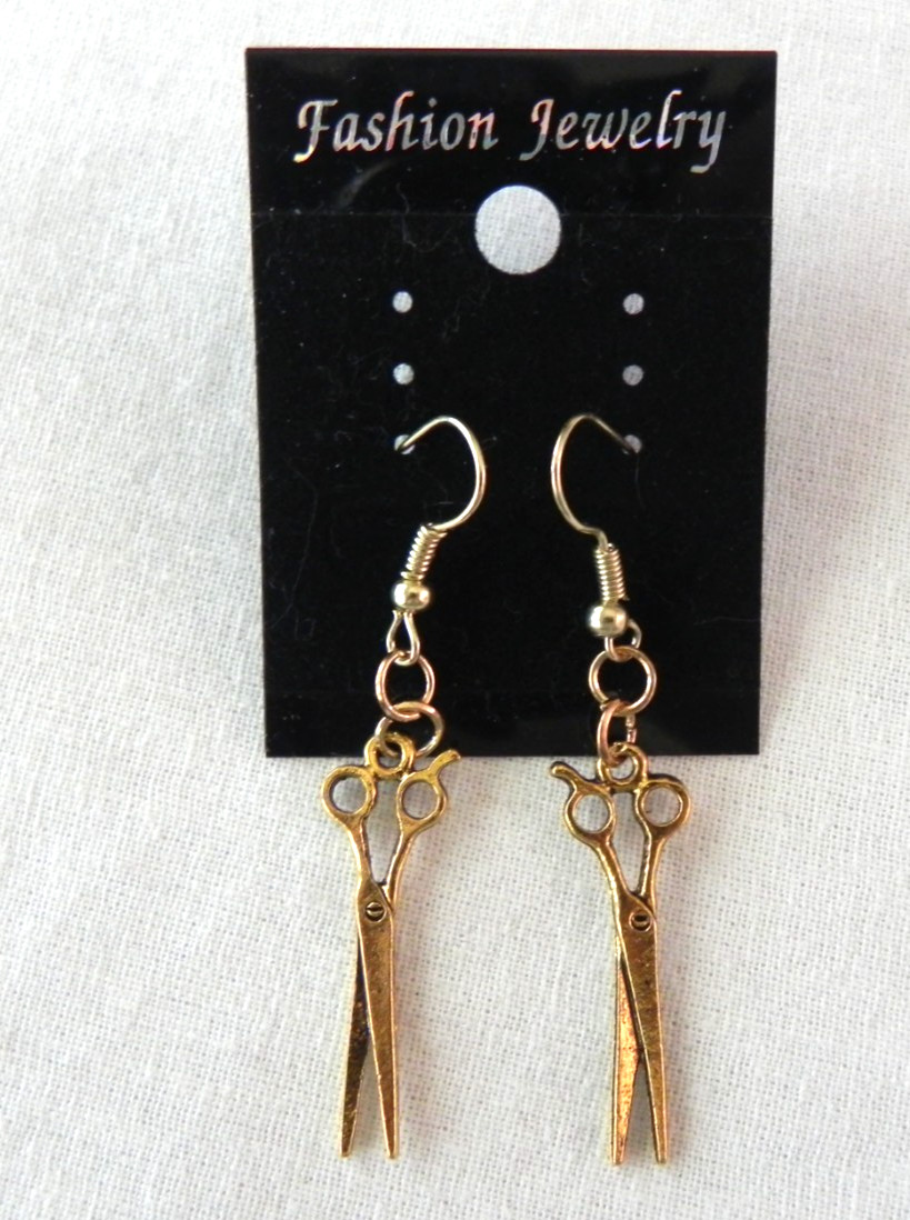 Small Scissors Barber Shears Earrings Gold tone Stylist Hairdresser Dangle drop