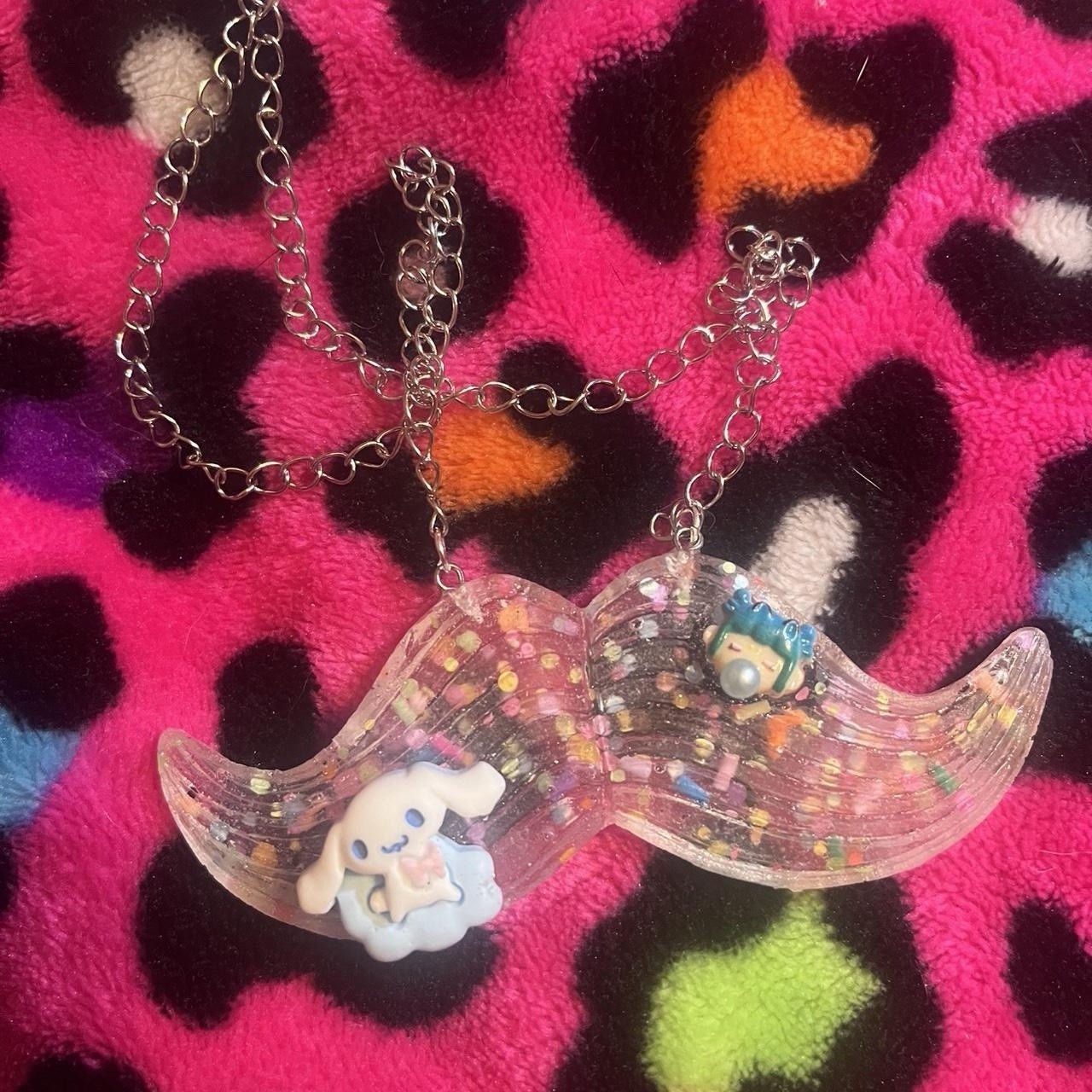 Handmade mustache sprinkle necklace with charms