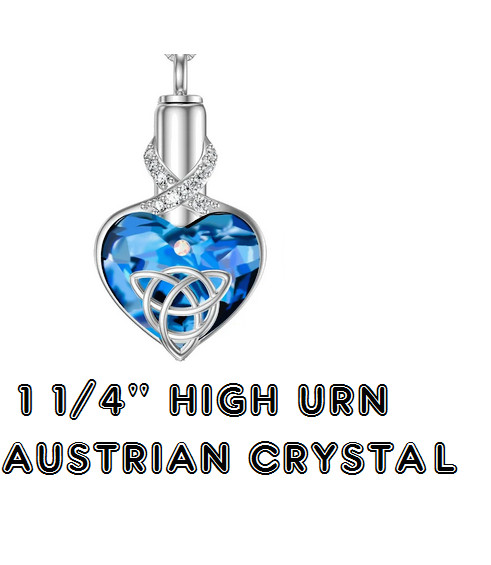 IRISH CELTIC KNOT URN ASHES CREMATION HEART Charm 22″ 925 Sterling Silver Chain