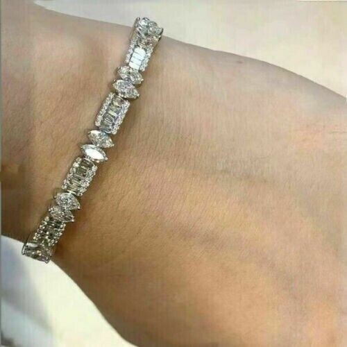 8Ct Marquise Cut Simulated Diamond Women’s Bangle Bracelet 14k White Gold Plated