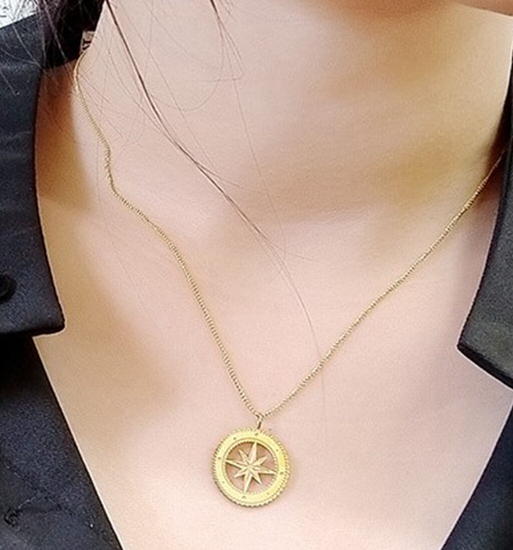 Women Gold Plated Titanium Stainless Steel Lucky Hexagon Star Necklace 16-18″