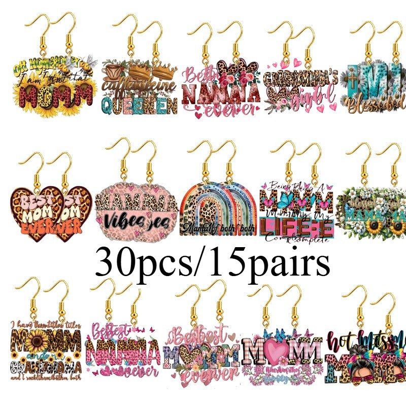 15 Pairs of Acrylic Mother’s Day Happy Earrings, Mother’s Day Commemorative Gift