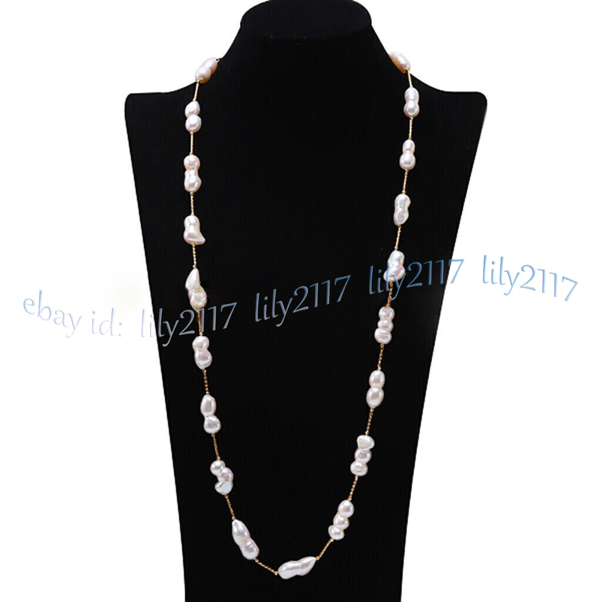 10-18mm Real Natural White Freshwater Baroque Double Pearl Beads Necklace 18-36′