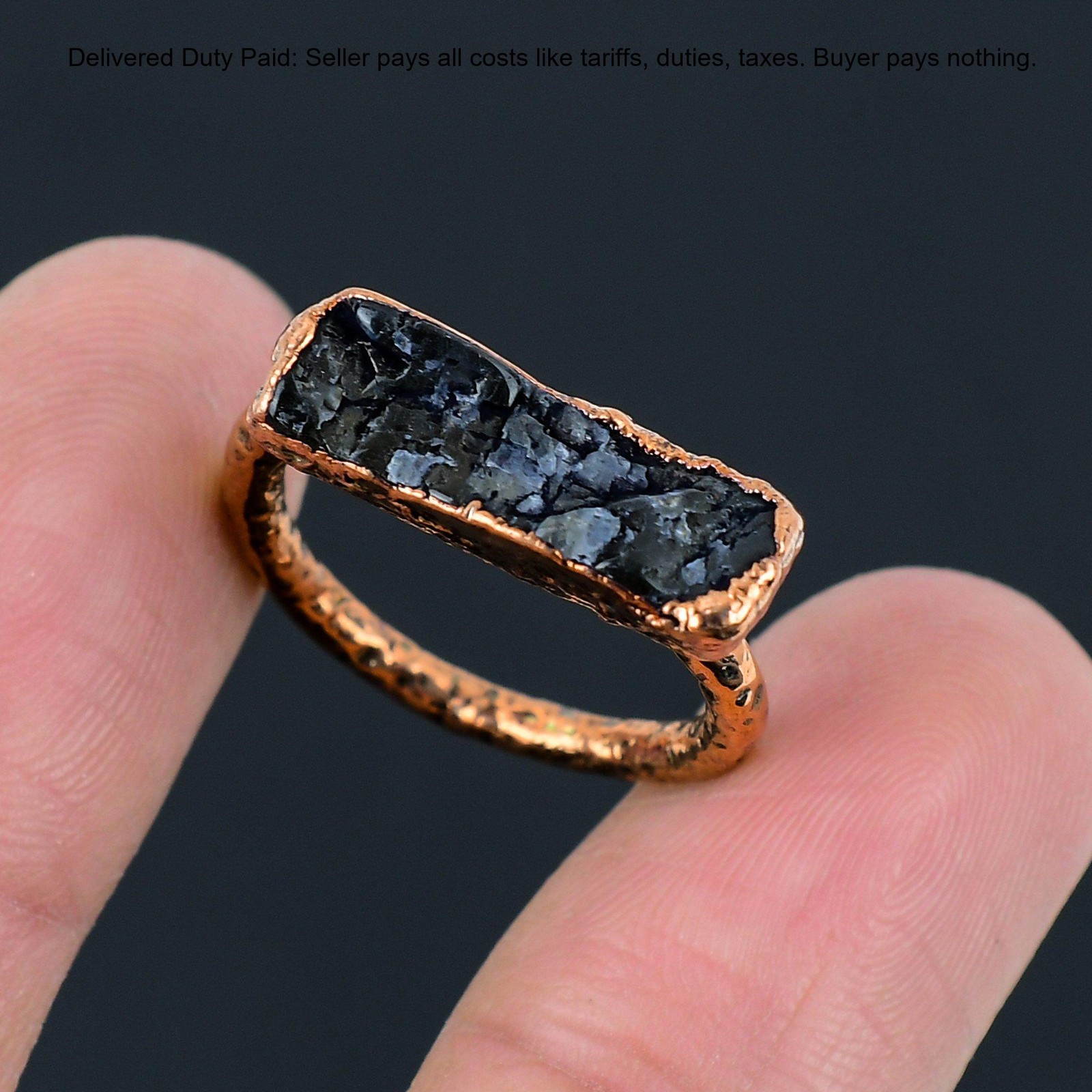 Labradorite Rough Gemstone Copper Sister Boho Electroformed Birthday Ring US 8.5