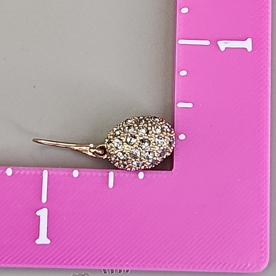Rhinestone Egg Pierced Earrings Clear Pave Dangle Gold Tone 1″