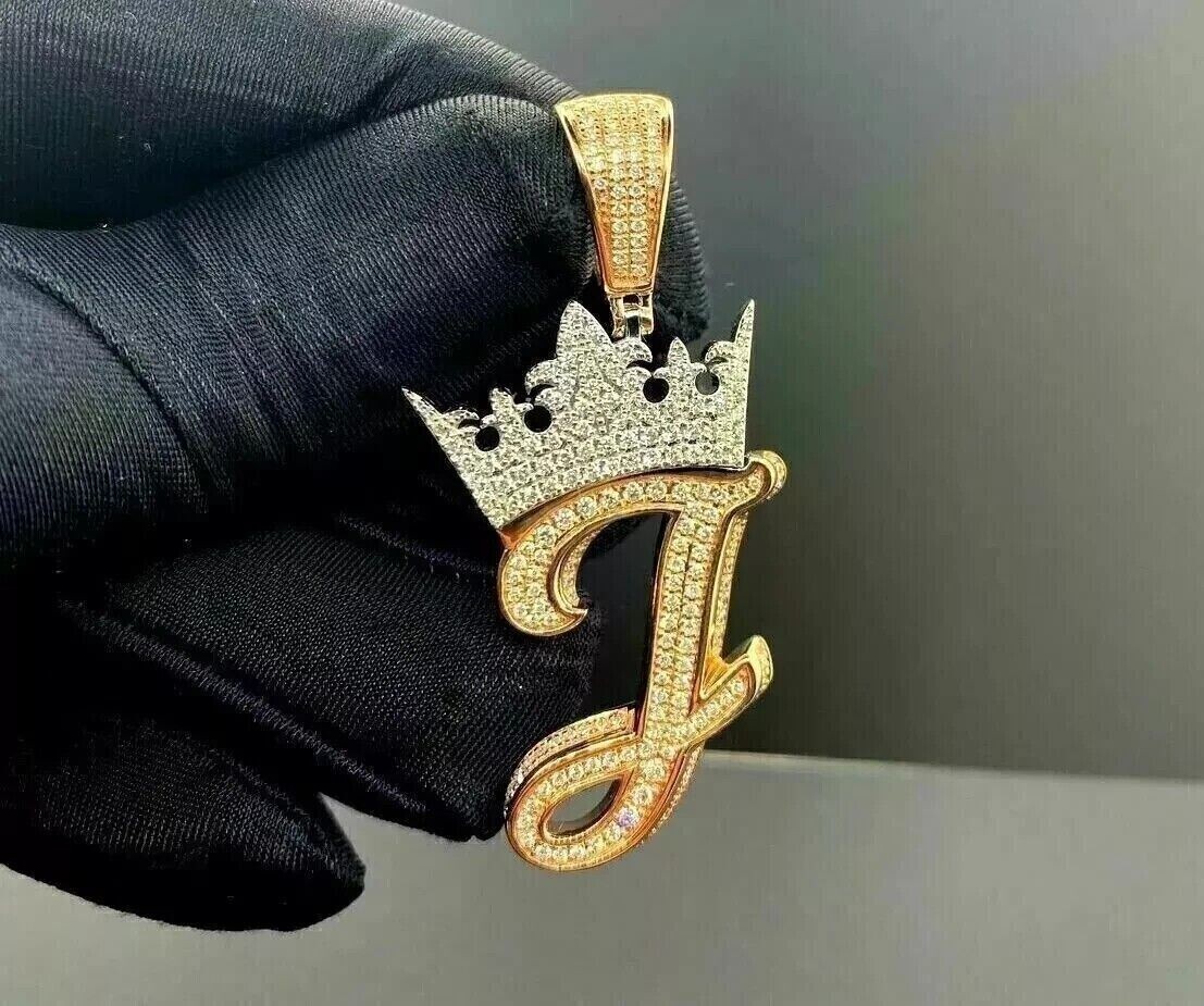 2Ct Round Cut Simulated Diamond Crown “J” Letter Pendant 14k Yellow Gold Plated