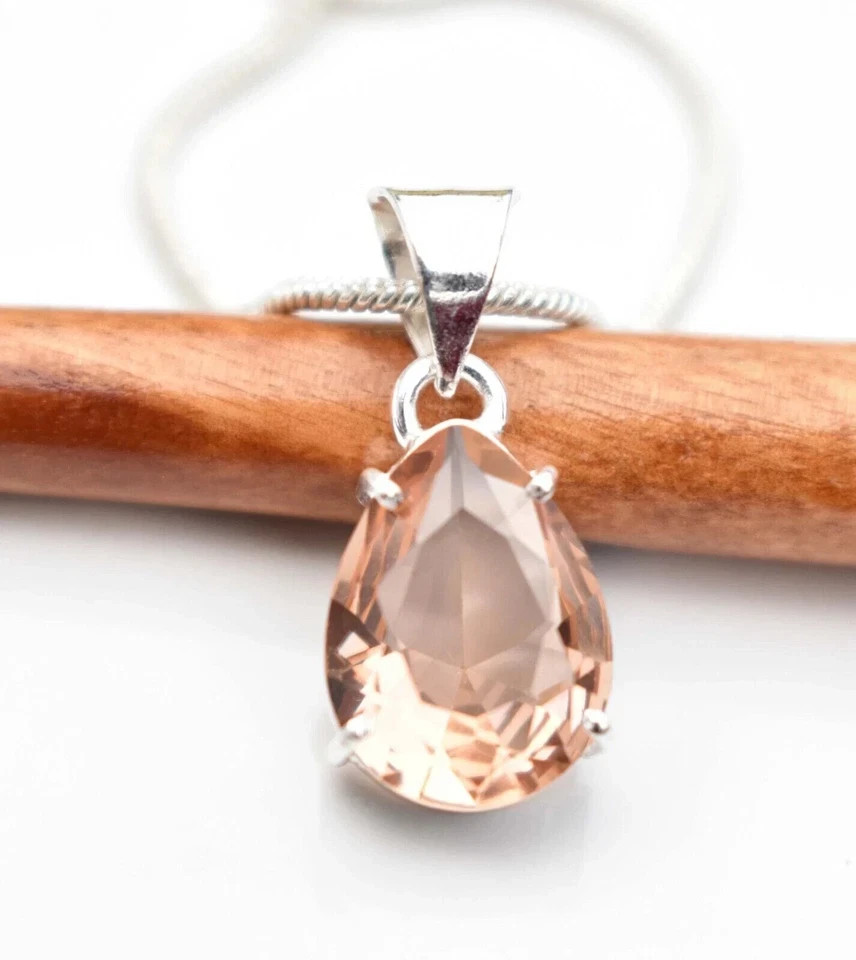 18.80 Ct Natural Pear Morganite Pendant Sterling Silver – Trending Certified Gem
