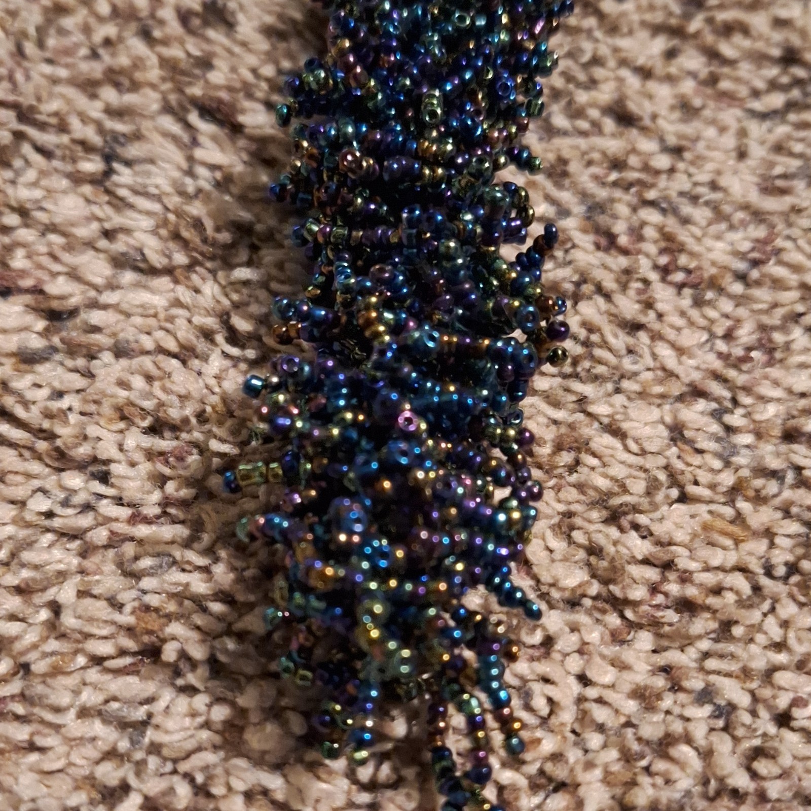 Handmade Multicolor Glass Seed Bead Bracelet, Iridescent Blue/Purple Fringe