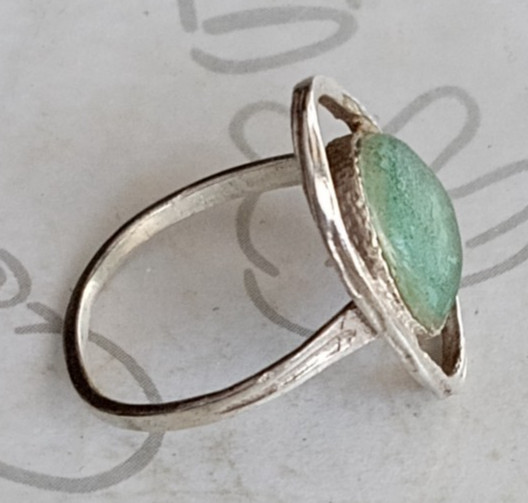 Sterling Silver Oval Ring with Light Blue Sea Glass or Unpolished Stone Size 6