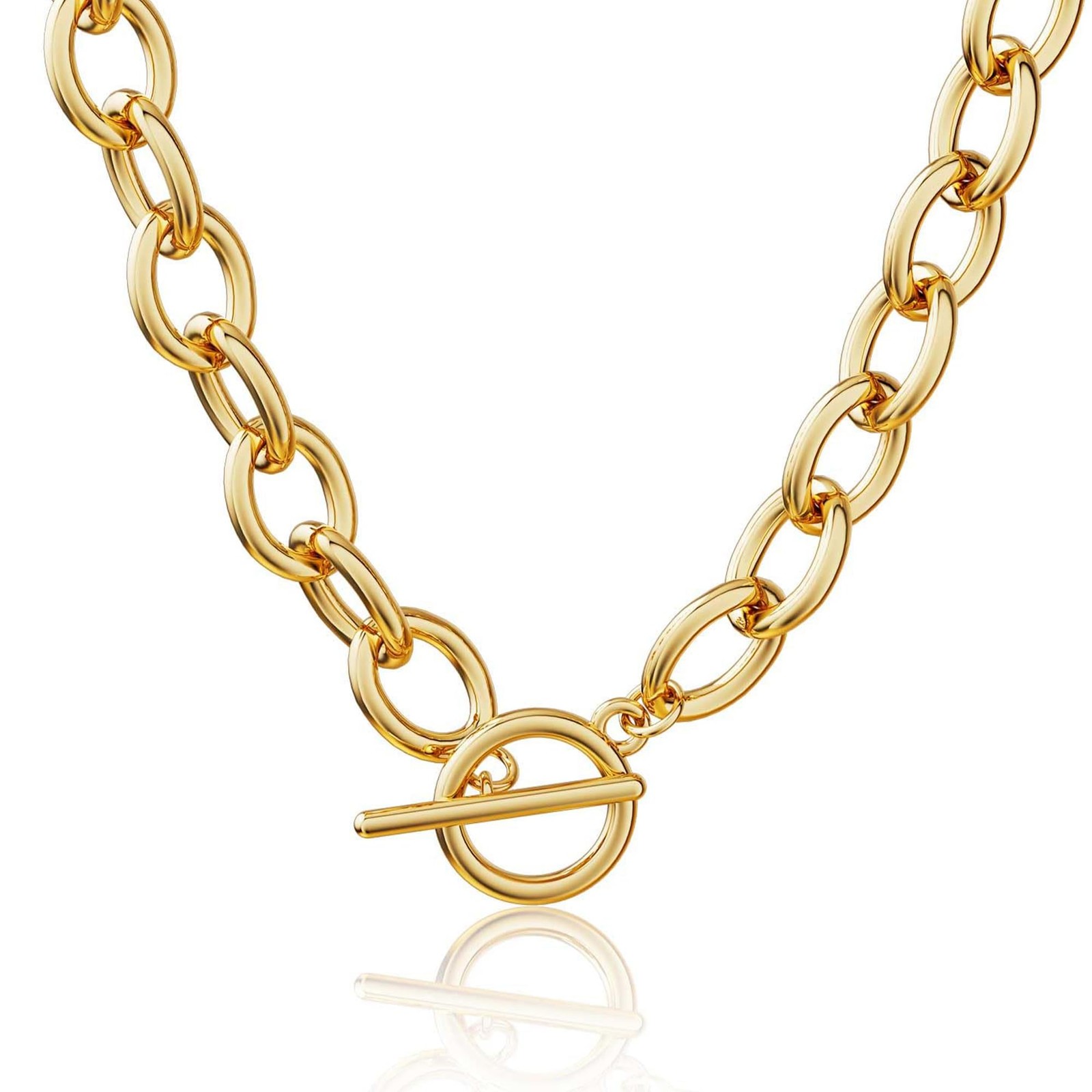 Gold Toggle Necklaces for Women 14K Gold Plated Dainty Link Chain Necklaces P…