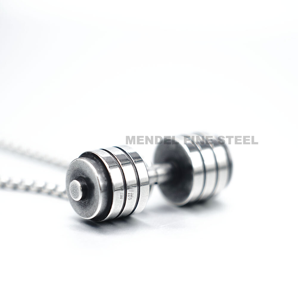 MENDEL Mens Stainless Steel Barbell Gym Weight Lifting Dumbbell Necklace Pendant