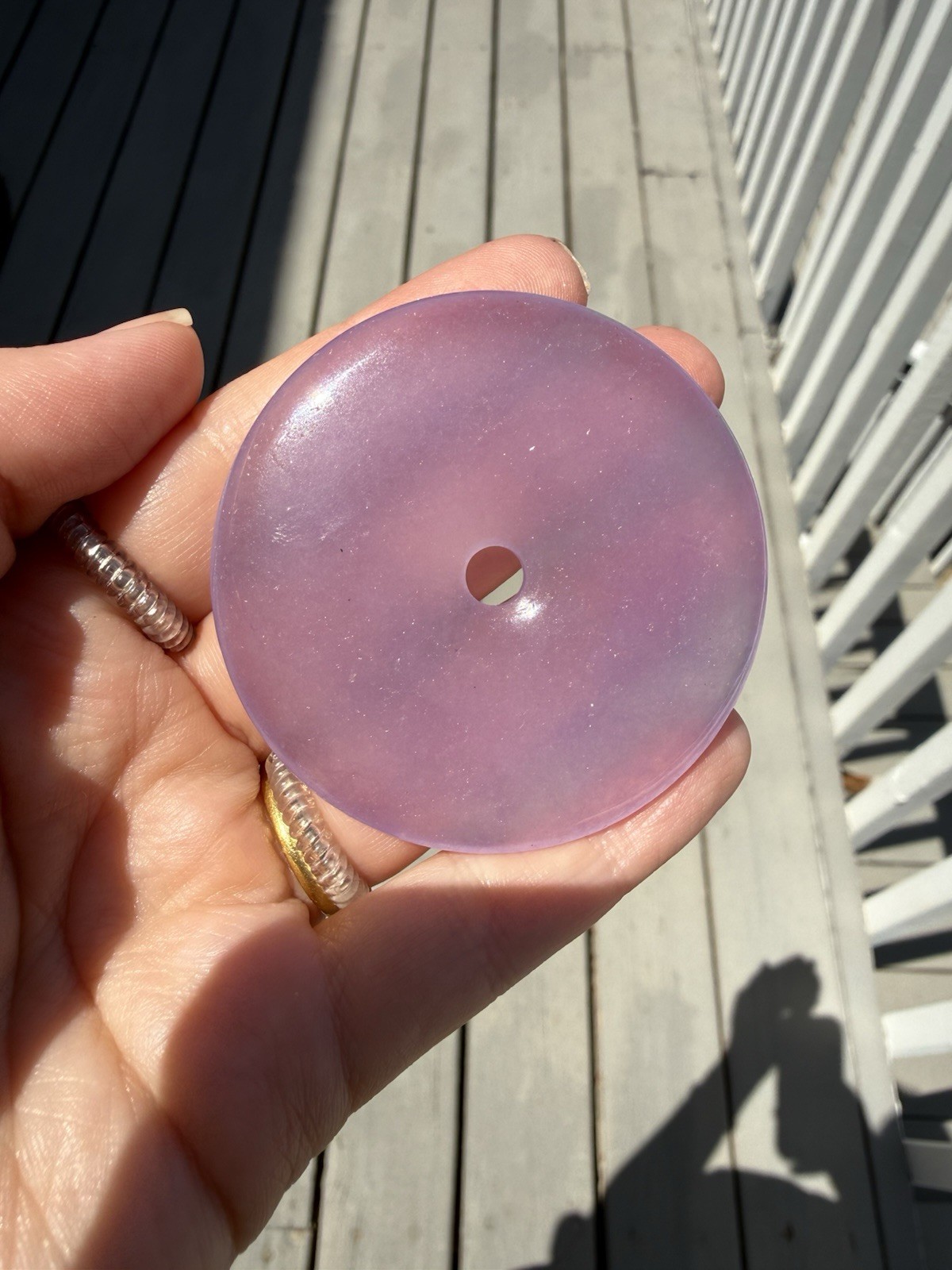 Lavender Jade 2.5 in Donut Pendant Round Disc Center Hole BEAUTIFUL