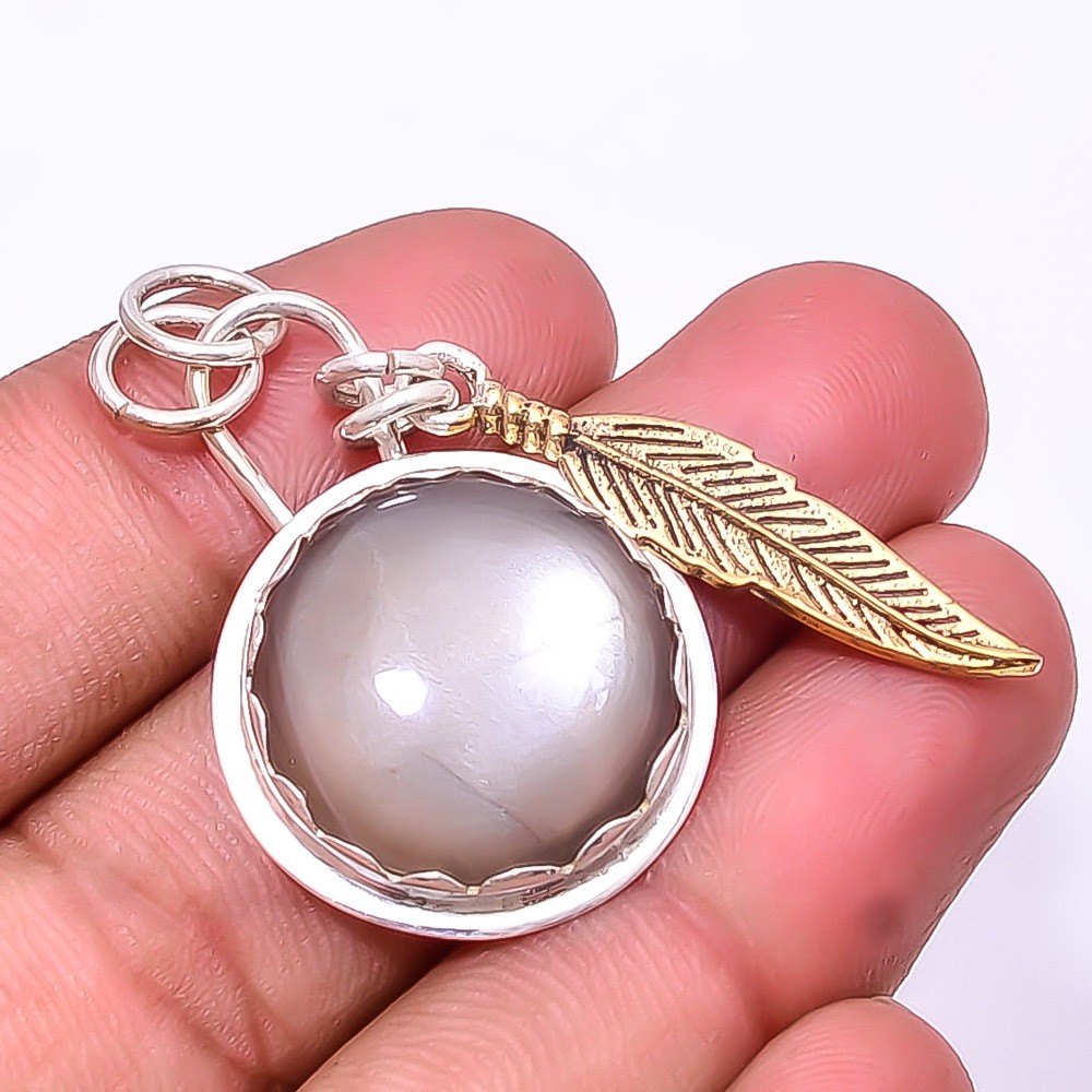 Moonstone -Sri Lanka 925 Sterling Silver Two Tone Pendant 1.95″ Christmas Gift