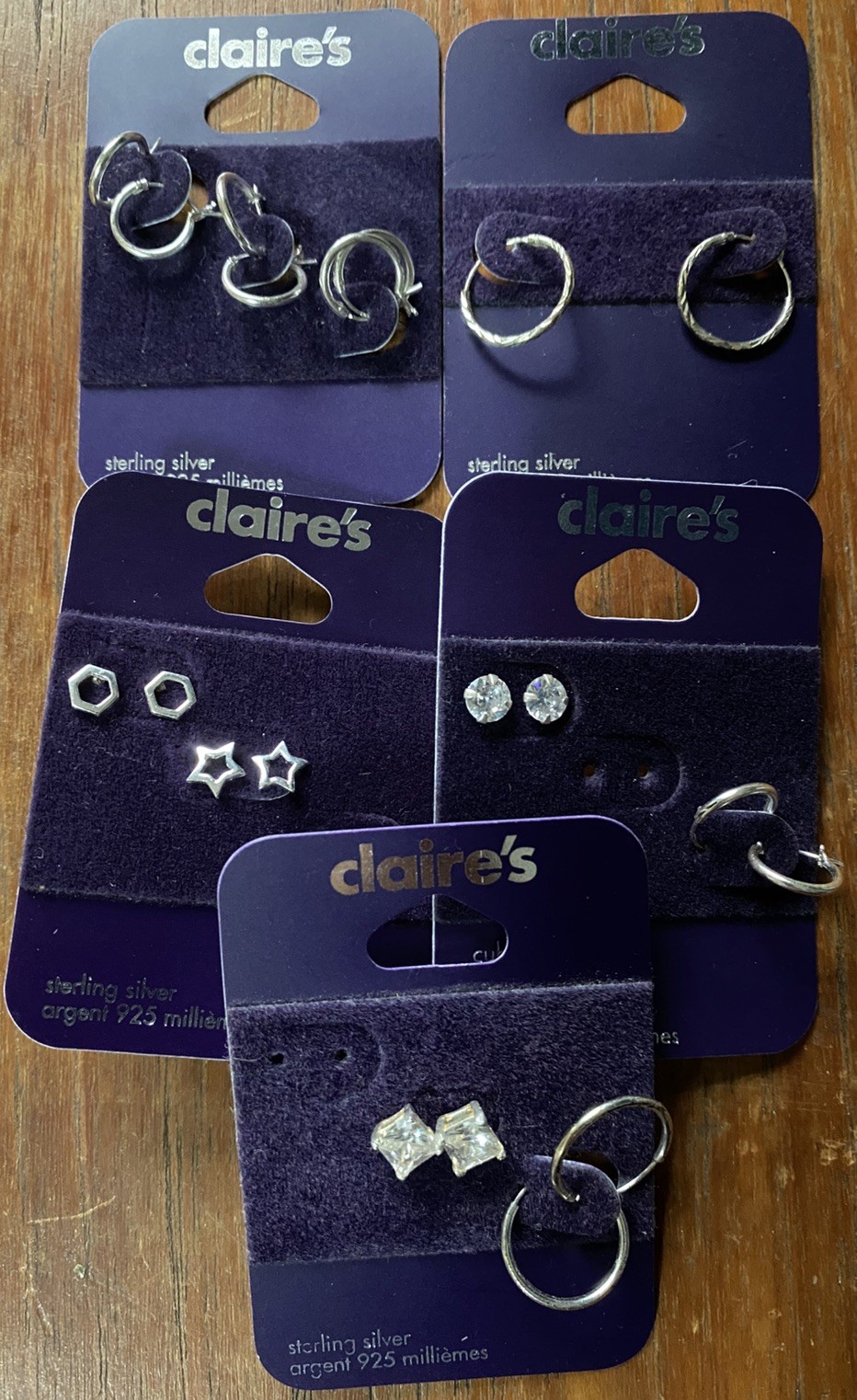 Lot 10 Pairs Claire’s Sterling Silver .925 Earrings | CZ | Hoops, Assorted Studs