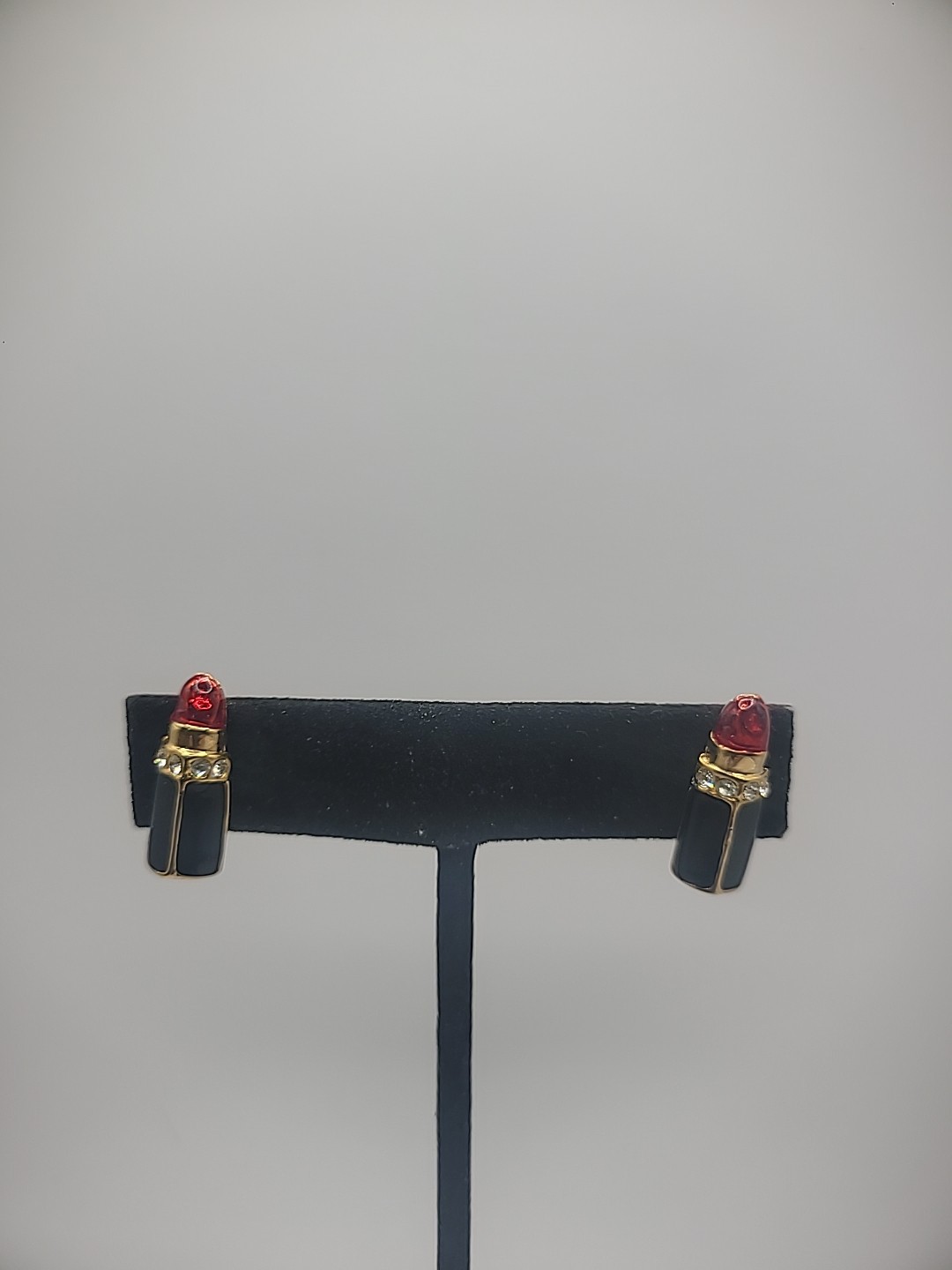Vintage Earrings Pierced Post Stud Lipstick Shape Gold Tone Jewelry Costume
