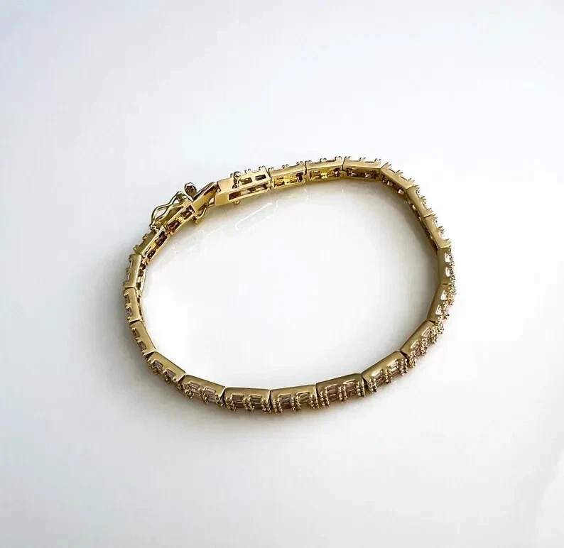 8.50CT Baguette CutSimulated Diamond Tennis Link Bracelet 14k Yellow Gold Plated