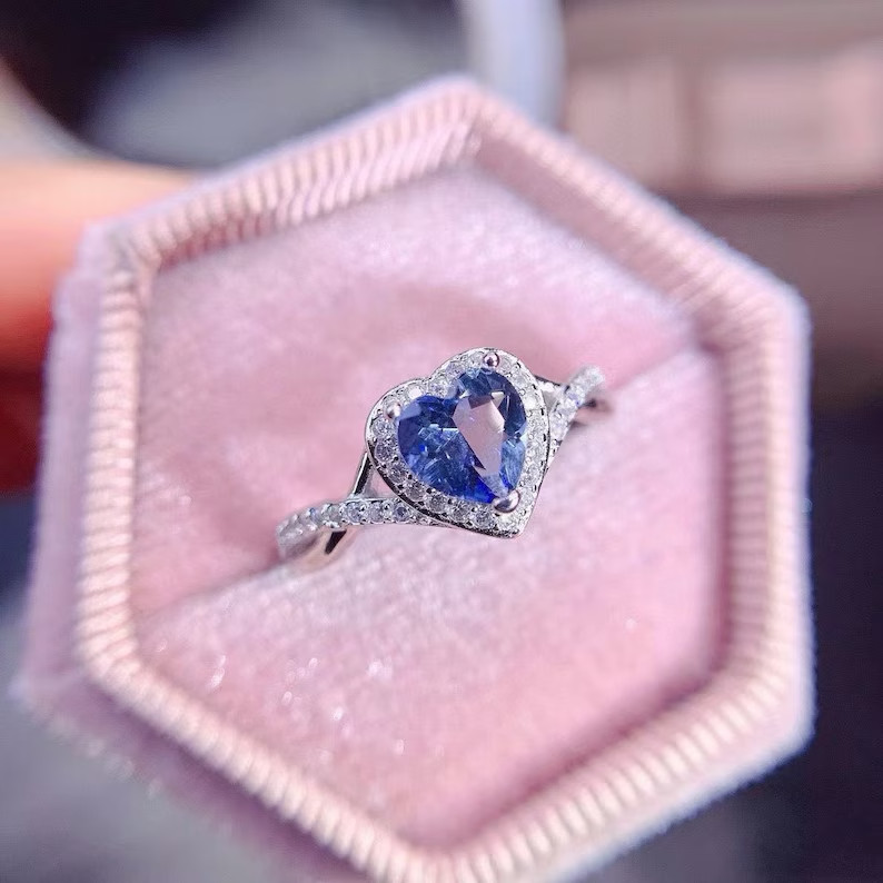 Heart Simulated Tanzanite 2.9 Ct Stunning Promise Ring 925 White Sterling Silver