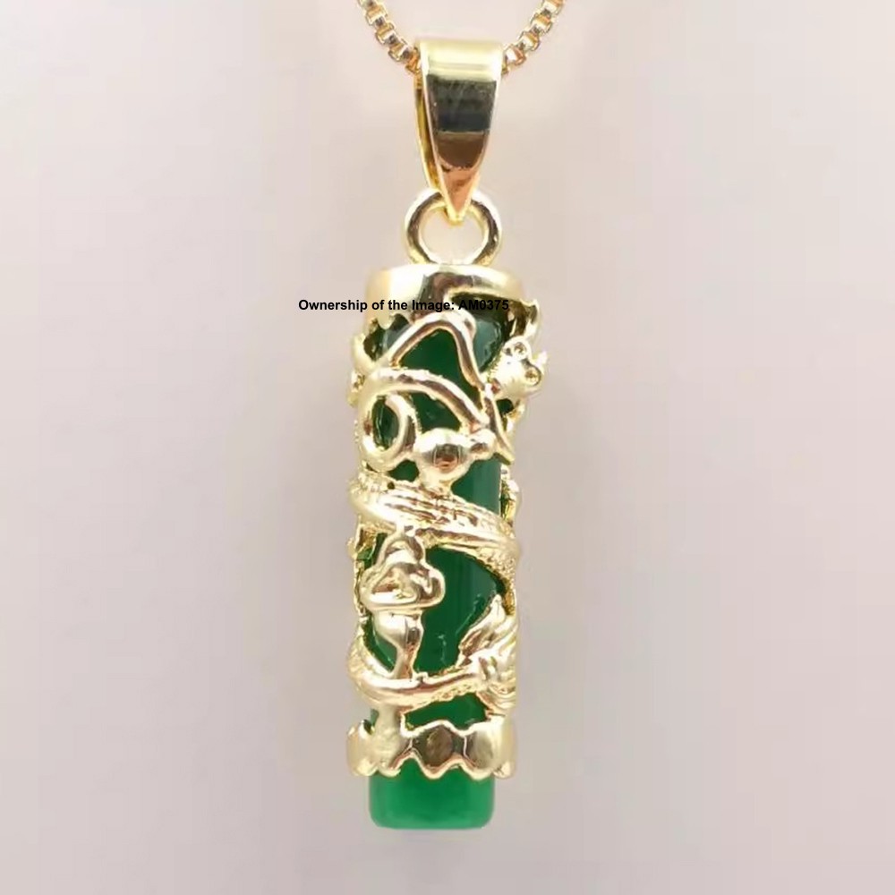 NEW Yellow Alloy Heating Jade Pendant Women Men Green Jade Dragon Pillar Pendant