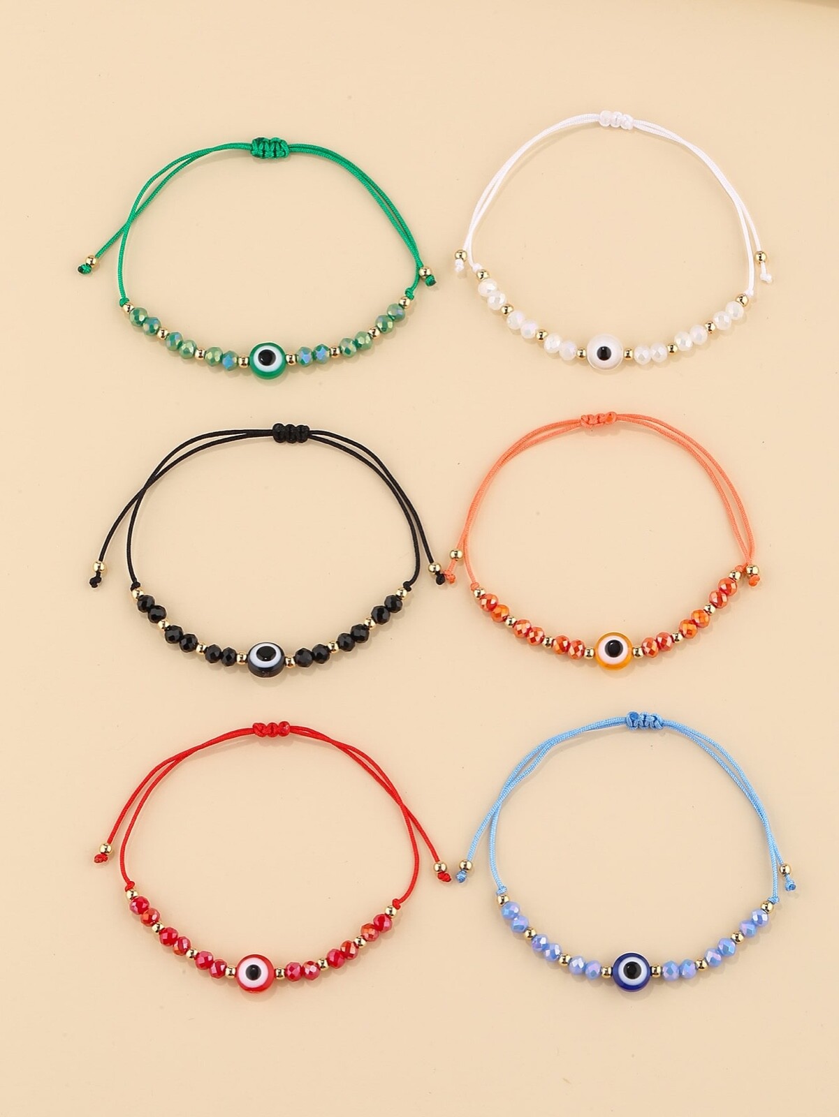 Bead Evil Eye Bracelet Women Charm Lucky Charm Orange White Red Blue Black Green