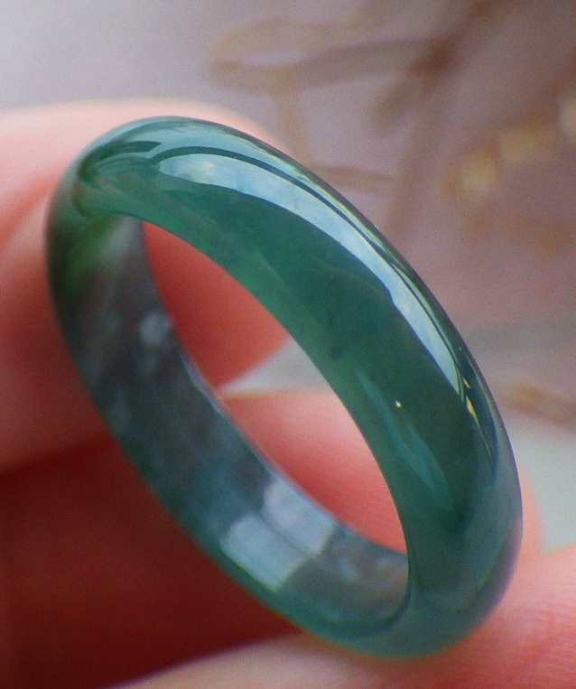 Video Certified Green Natural A Jadeite Jade Round Circle Ring NO. 8 # 121744 TS