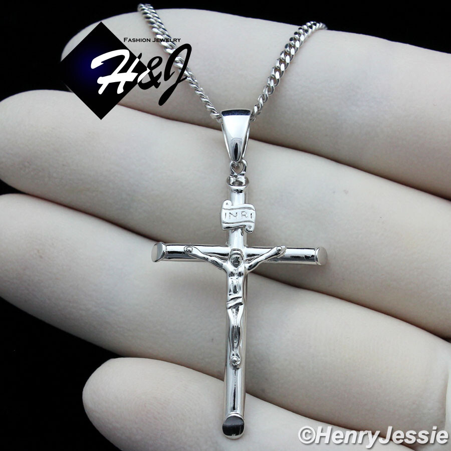 925 STERLING SILVER 16″-30″X2MM MIAMI CUBAN CURB CHAIN JESUS CROSS PENDANT*SP213