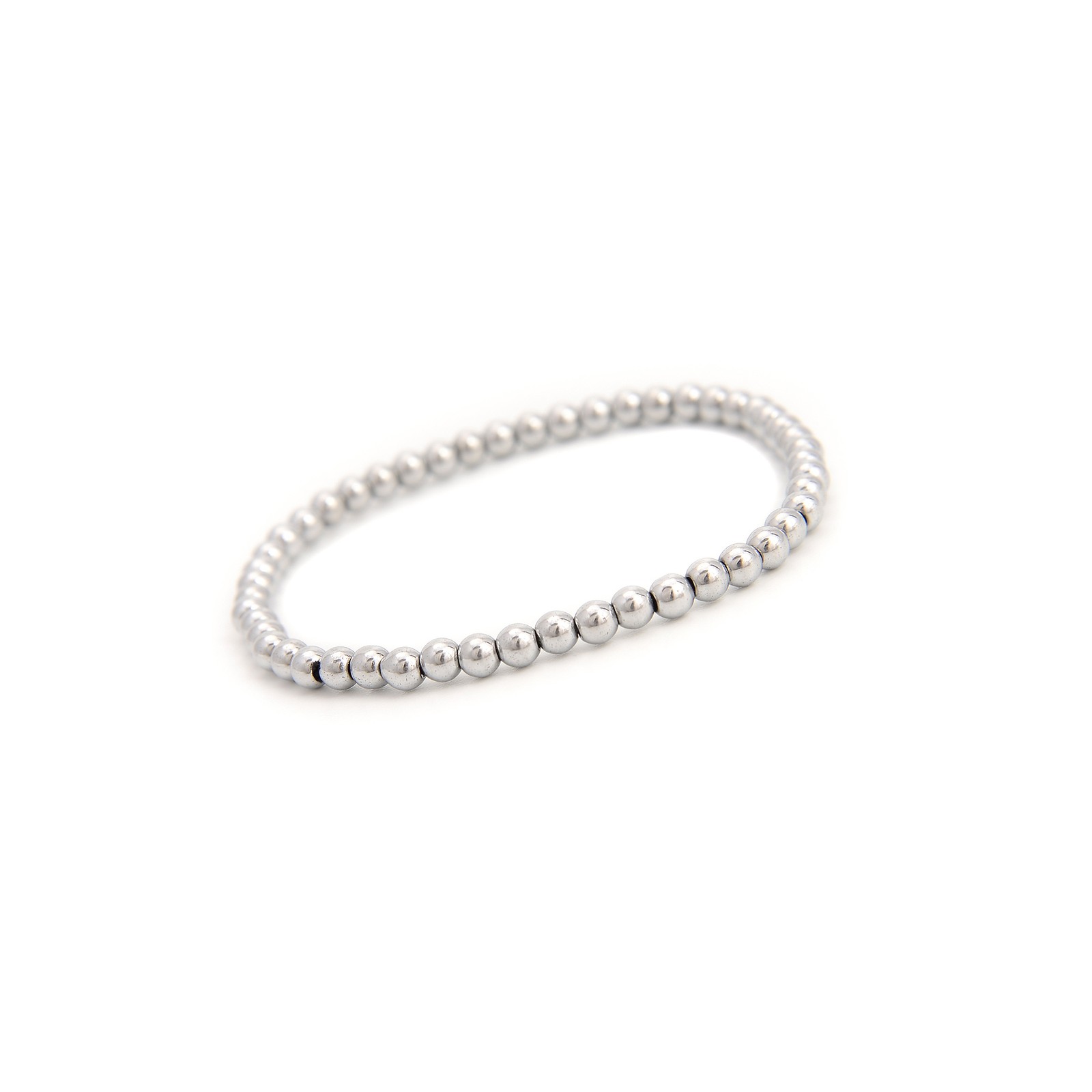 Silver Plated Hematite Smooth Round Beaded Bracelet 4mm 7.5” Length 3 PCS/ Set