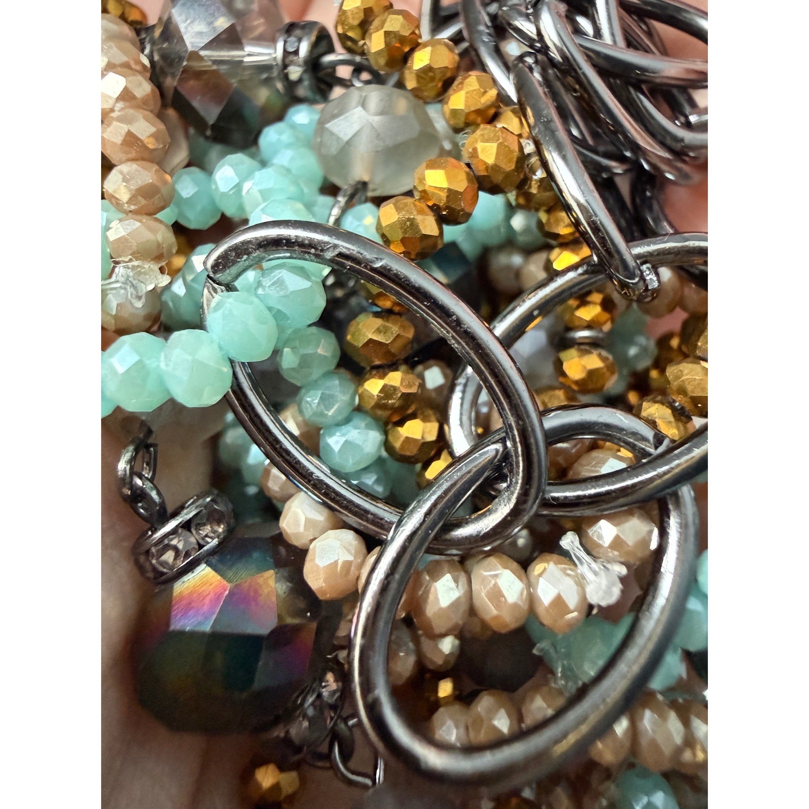 Vera Wang Simply Vera Beaded 36″ Long Necklace Gunmetal Turquoise Gold Tassel