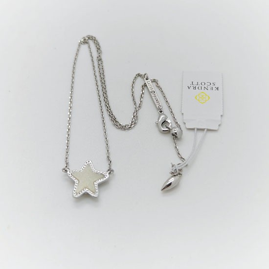 New Kendra Scott Jae Star Silver Pendant Necklace In Iridescent White Drusy