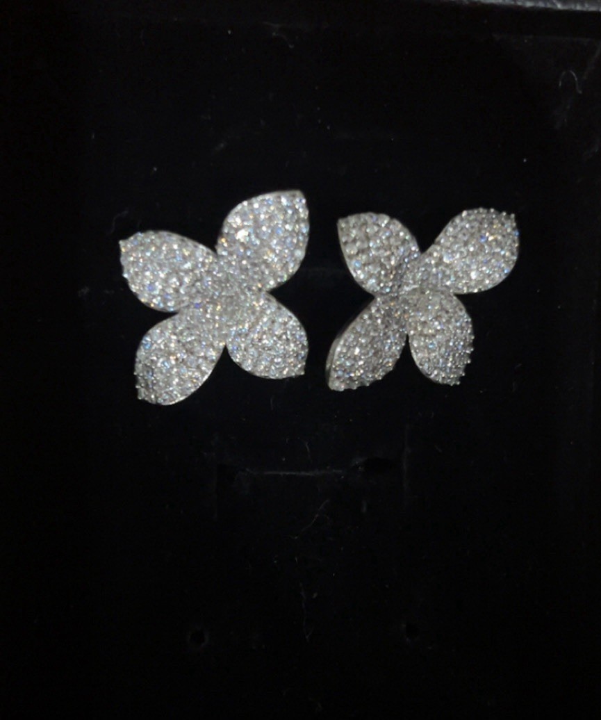 Flower Leaf Pavé Stud Earrings designer inspired
