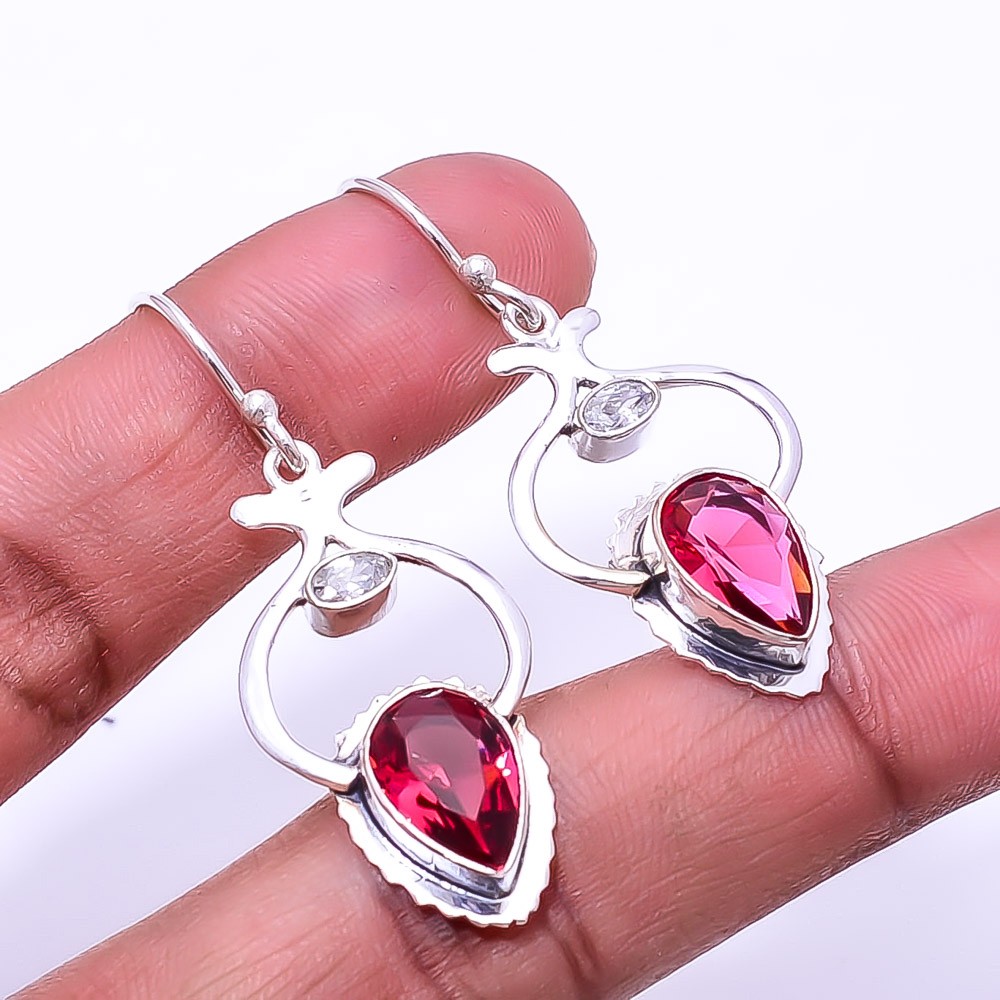 Pink Rubellite Tourmaline 925 Sterling Silver Earring 1.72″ E_9437_239_22