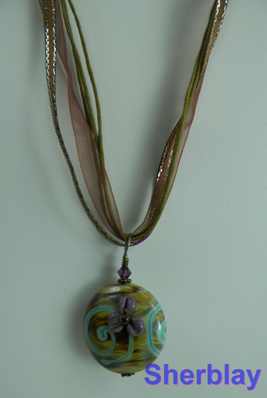 Fashion Jewelry MultiColor Round Art Glass Pendant Cord Lace Statement Necklace
