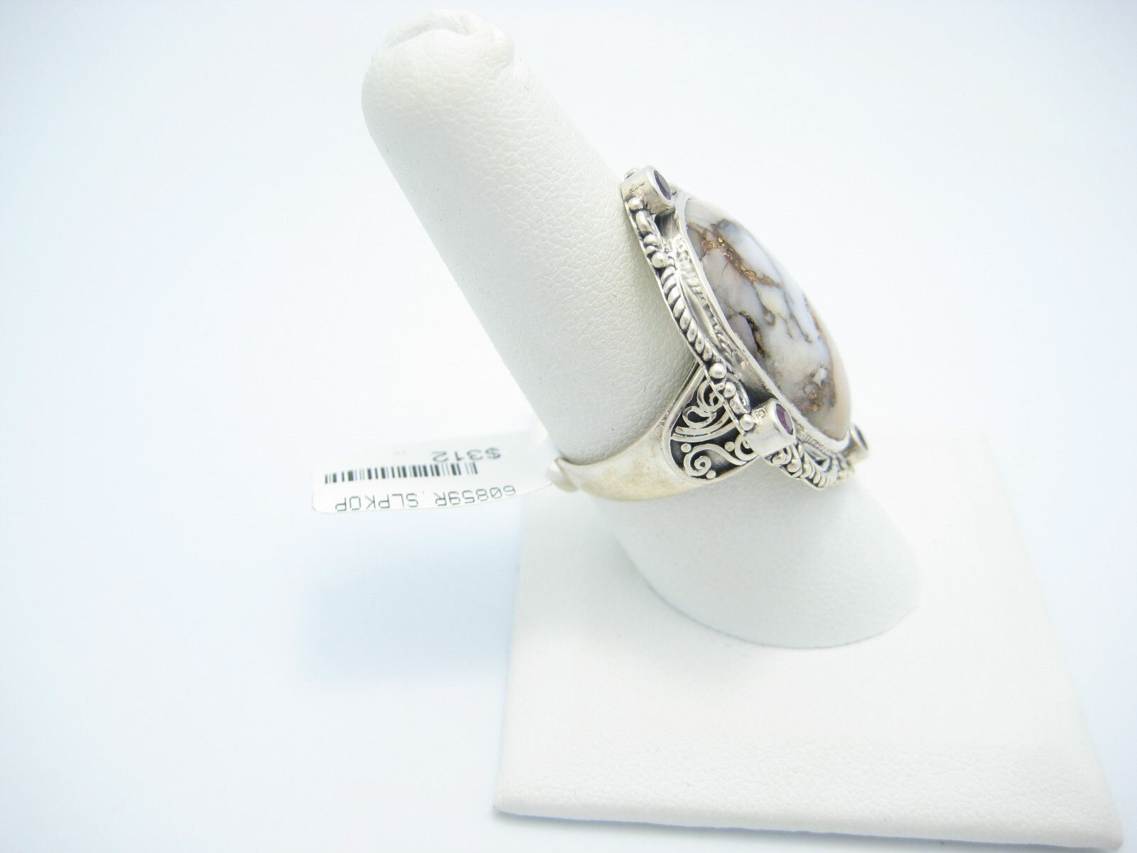 Samuel B Benham Sterling Silver 34mm Oval Pink Topaz Agate Ring Size 8.5