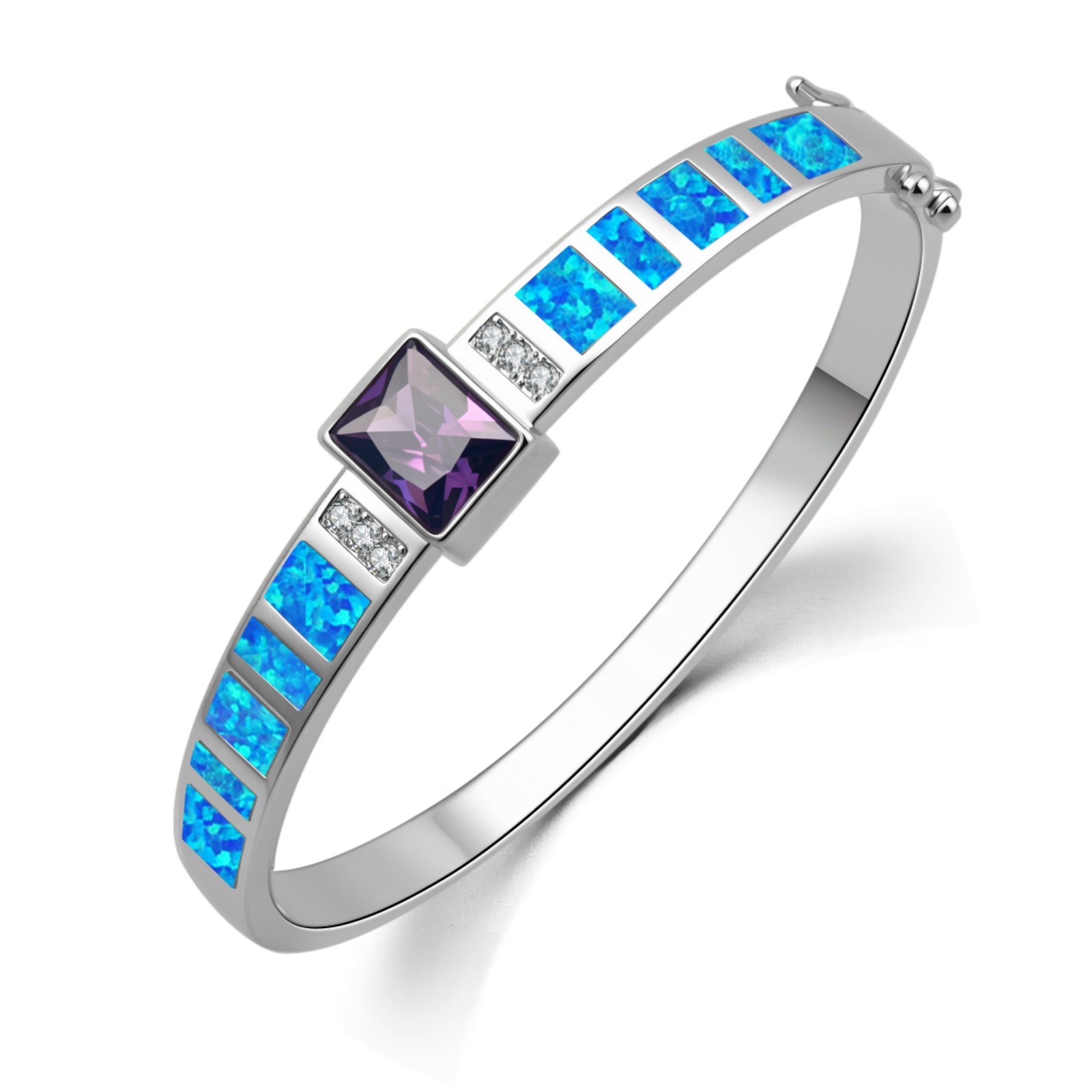 Blue Opal Square Bangles 925 Sterling Sliver Jewelry For Women Girls