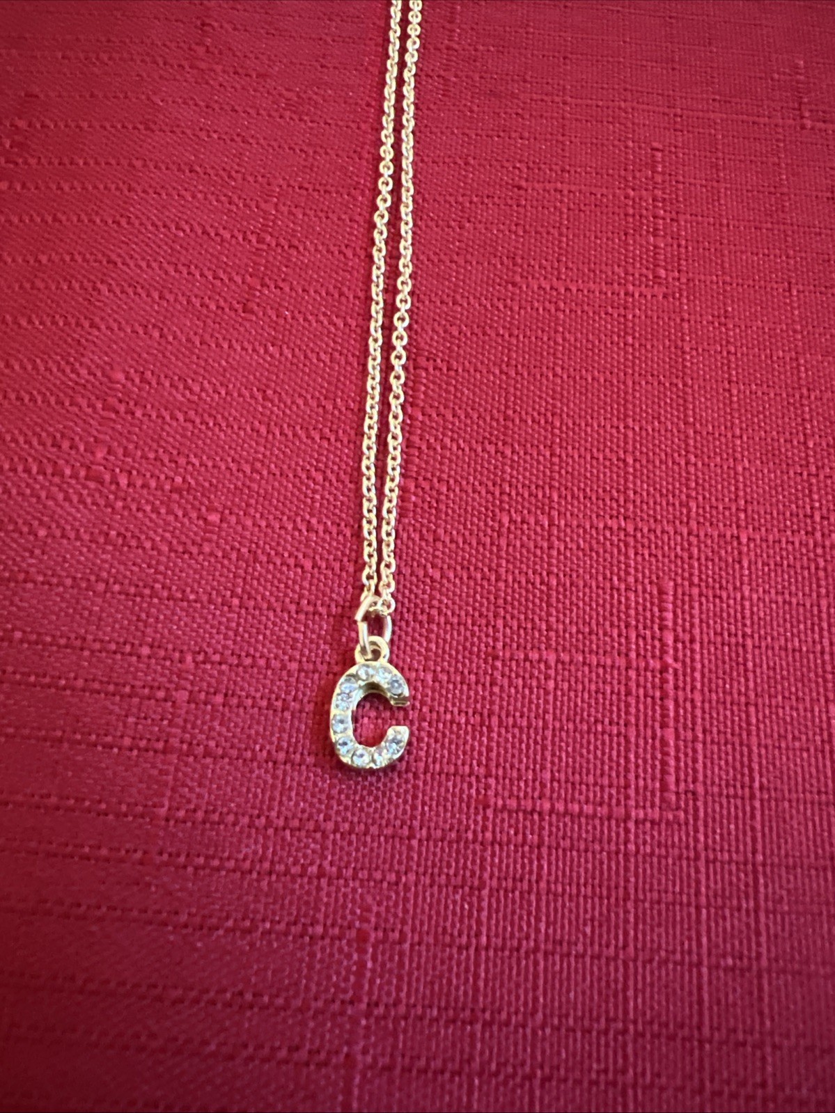 GOLD TONE INITIAL LETTER C RHINESTONES PENDANT NECKLACE NICKEL-FREE ADJUSTABLE