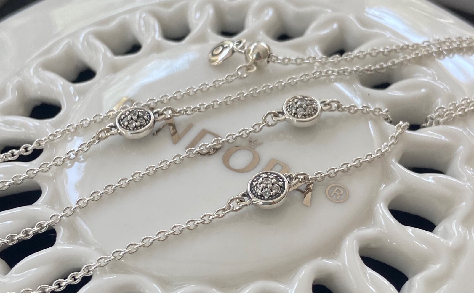 Authentic Pandora Dazzling Dainty Droplets Necklace #590525CZ-80