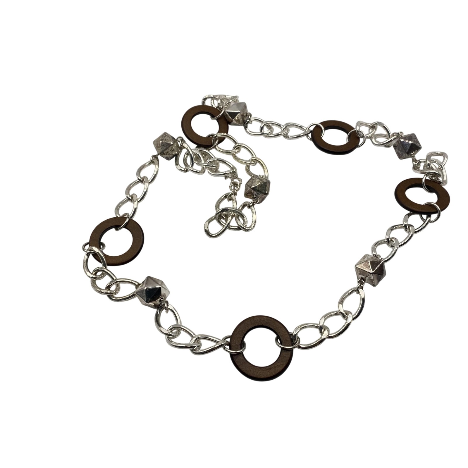 Nine West Silver Tone Wood Ring Station Chain Necklace 36 In Womens Jewelry