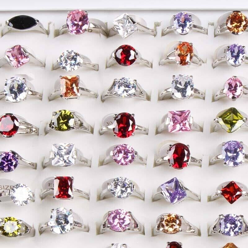 Wholesale Wedding Jewelry Mixed Lots 10pcs Women Lady’s Big Shine CZ Rings Gift