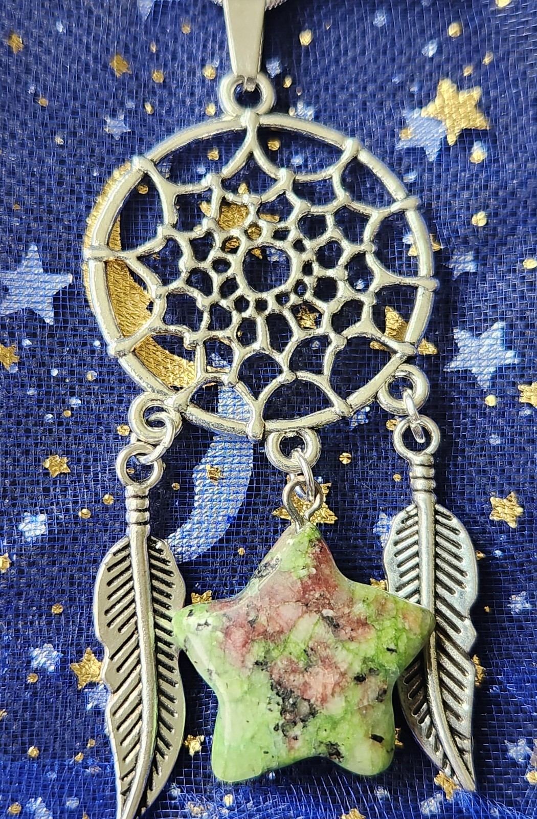 Dreamcatcher With Gemstone Zoisite Star Necklace 925 Silver Snake Chain