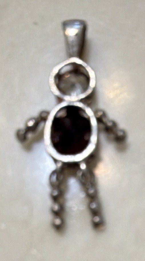 Silver Tone Metal Charm Pendant Dangle, 2-Stone Bezel, Clear Round & Dark Oval