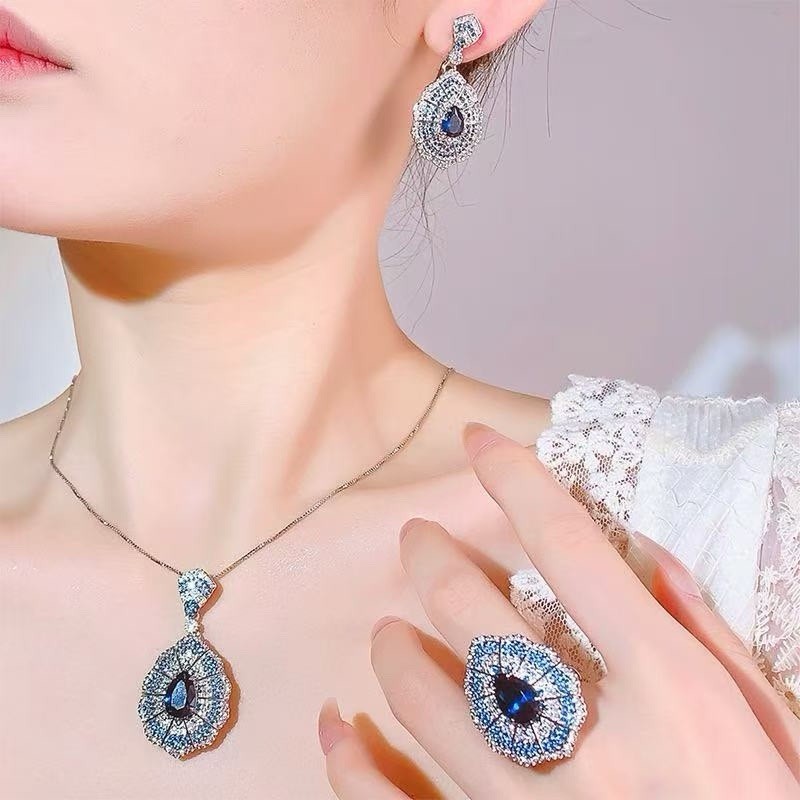Wedding Bridal CZ Jewelry Set Zirconia Necklace Earrings Set