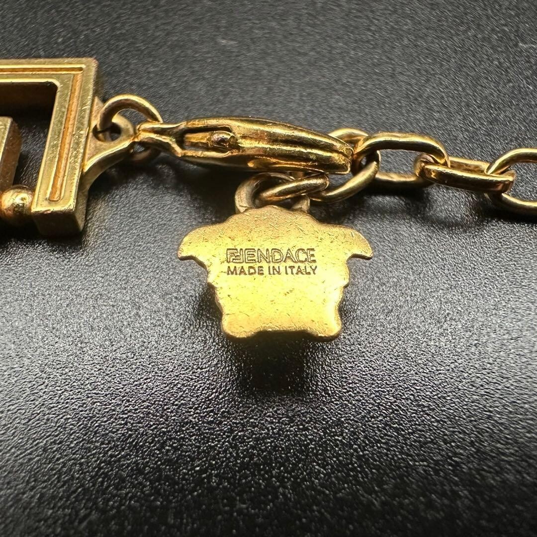 FENDACE Fendi Versace Gold Statement Logo Necklace Boxed Unisex 17.7in 2159