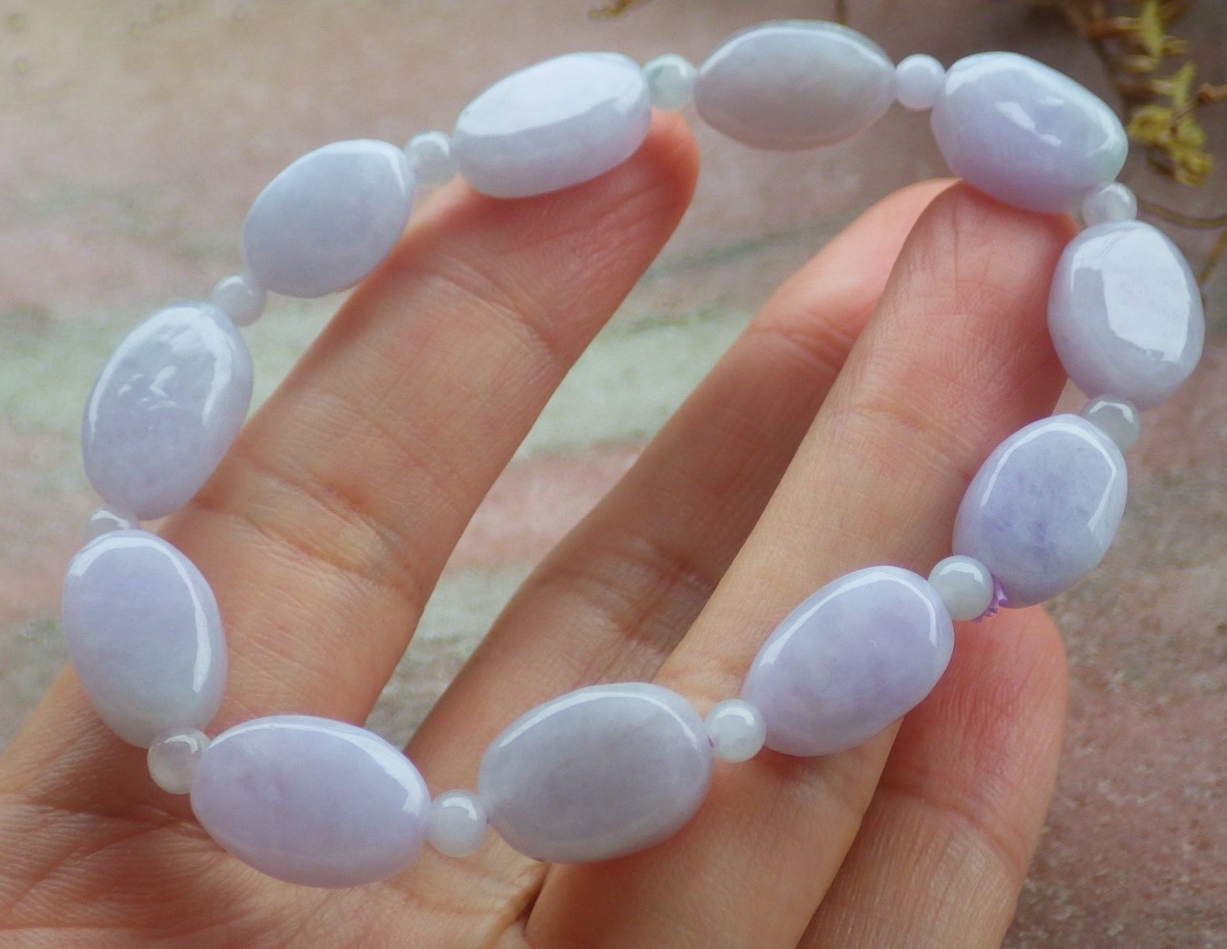 Video Certified Lavender Natural JADE JADEITE Bead Bangle Bracelet 133023 VS