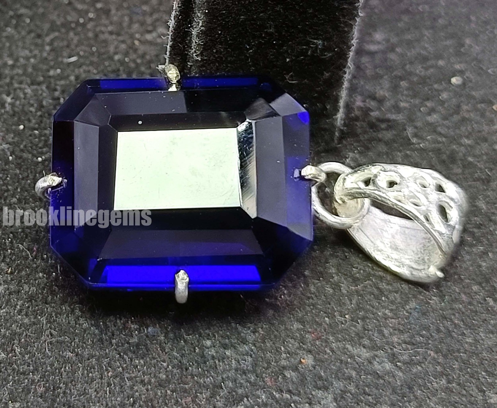 Blue Sapphire Pendant 40 Ct Natural Emerald Cut EGL Certified 925 Silver 5ASZ
