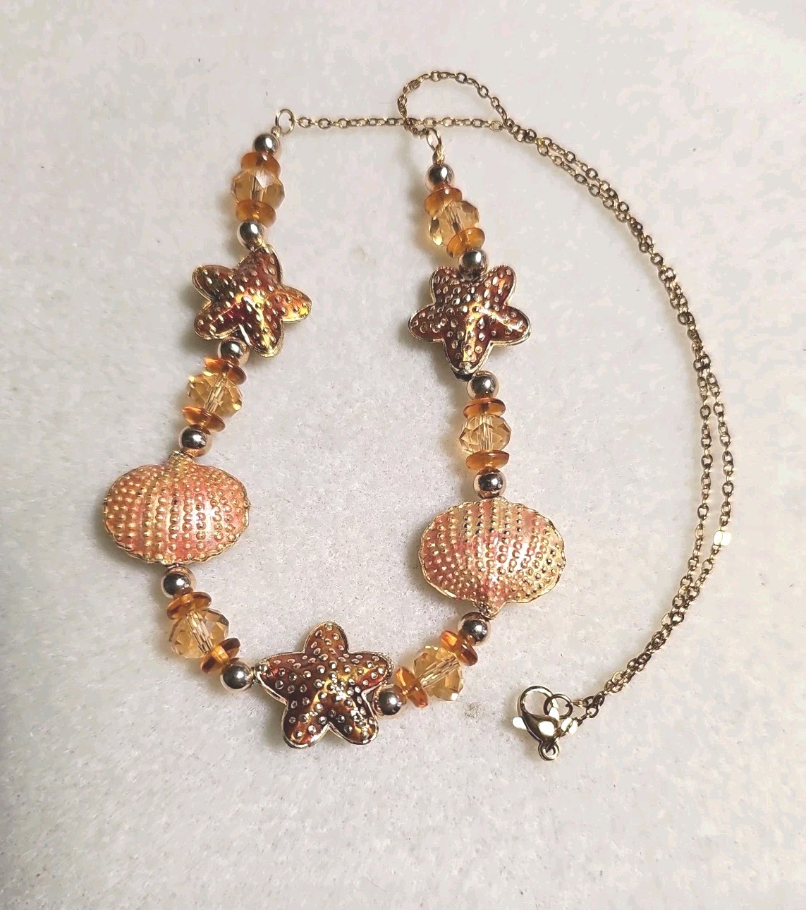 Enamel Shell Handmade Necklace Beach Summer Starfish Gold Tone Stainless Chain