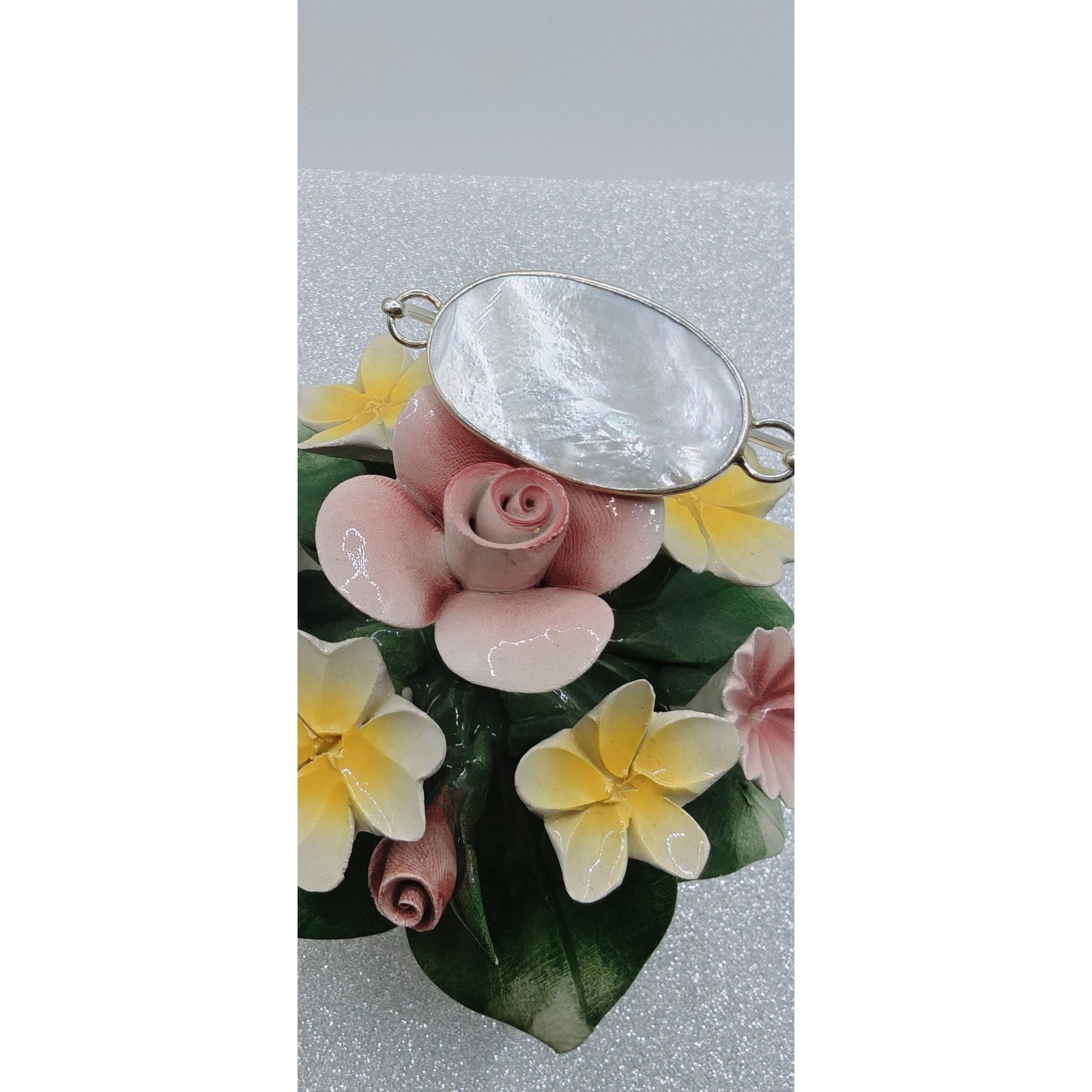 Baroni Sterling Silver Mother of Pearl Oval Bangle Bracelet 925