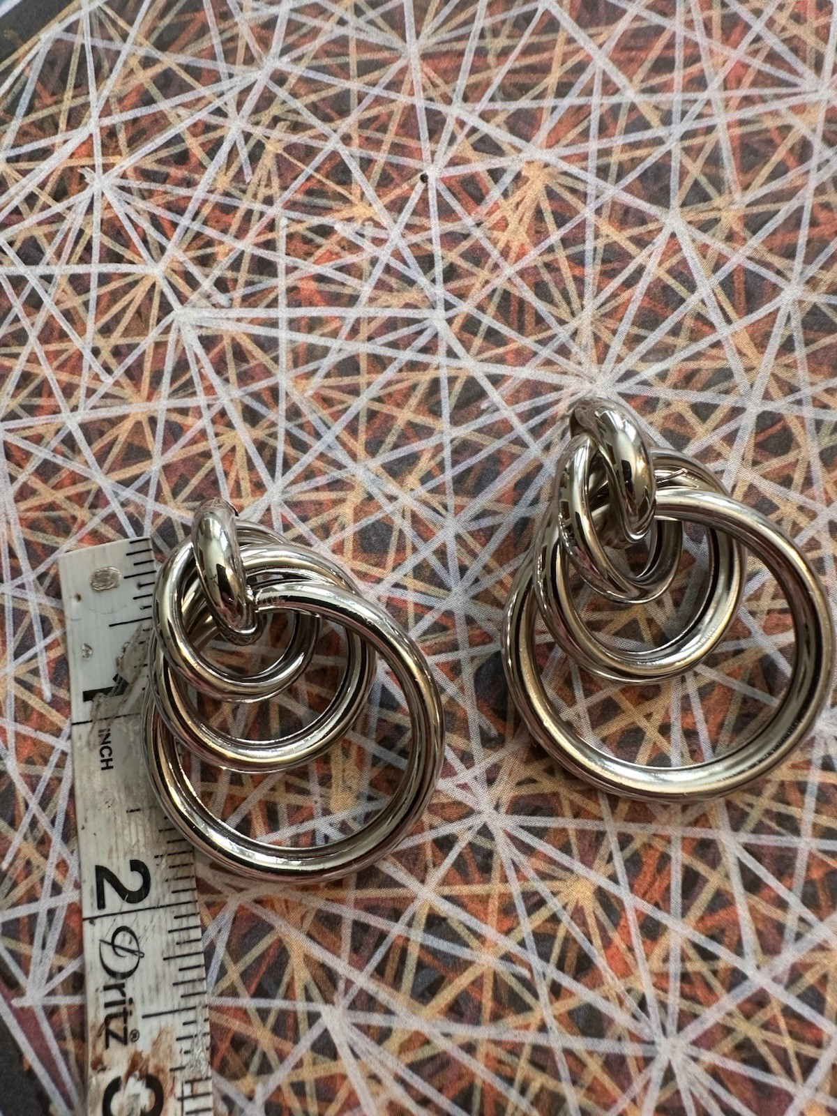 Silver Tone Multi Double Hoop Round Dangle Drop Clip-On Earrings