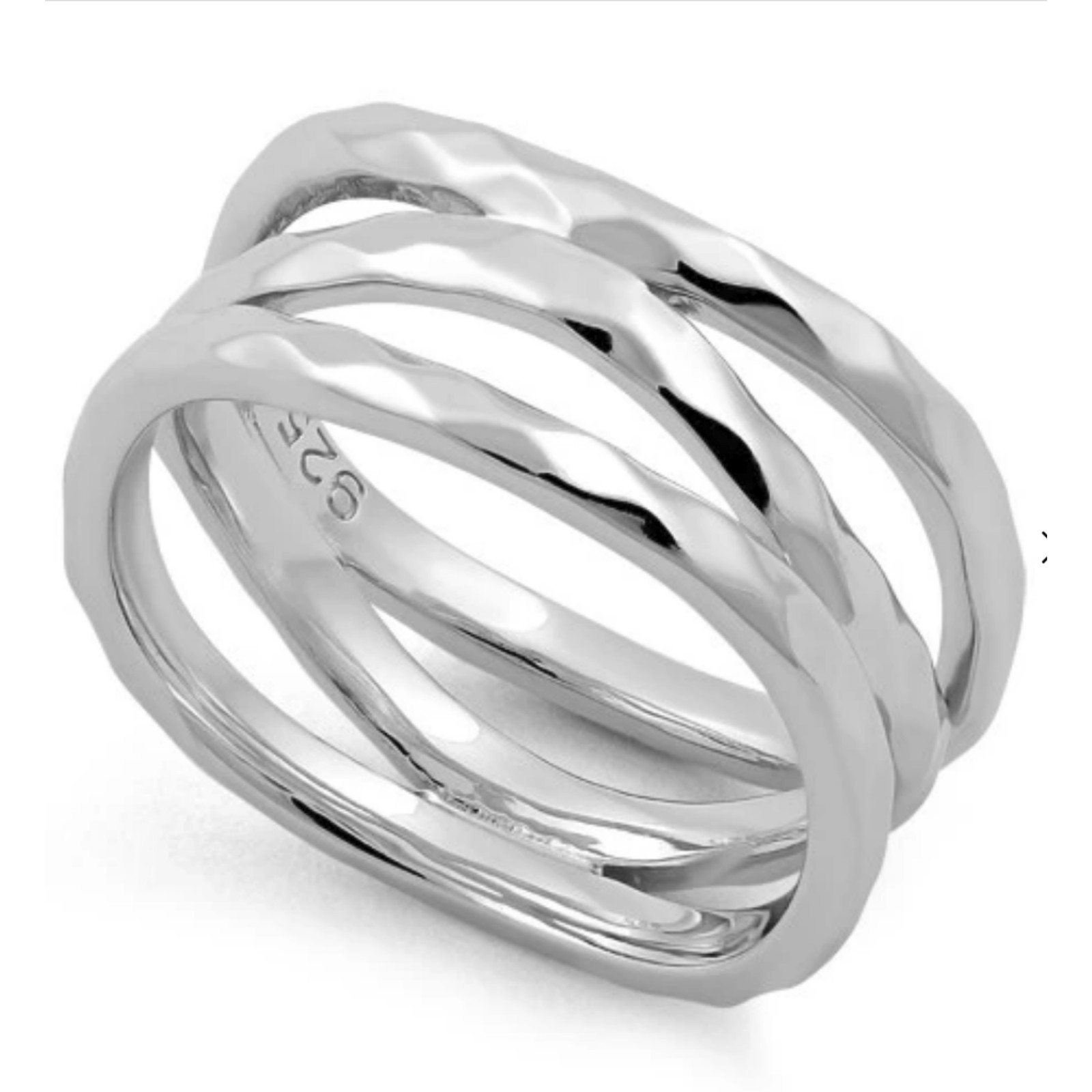Crisscross Three Strand Hammered Ring Size 7 Solid 925 Sterling Silver