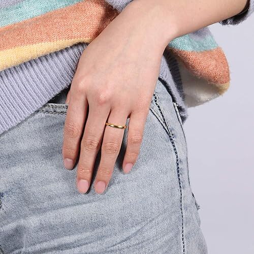 2mm Thin Fashion Band Ring for Women Gold Simple Polished Wedding Ring Comfort