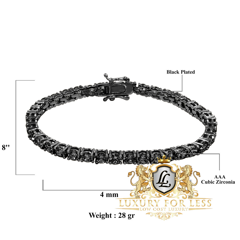 Black Gold Tone High Quality AAA+ Grade Simulated Diamond 1 Row Tennis Bracelet