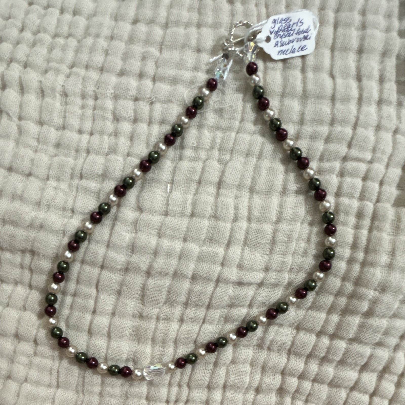 Faceted Glass pearl & Crystal Beaded Necklace Round Glass Pearl Beads